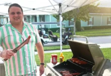 Family hands out hot dogs for Halloween treats